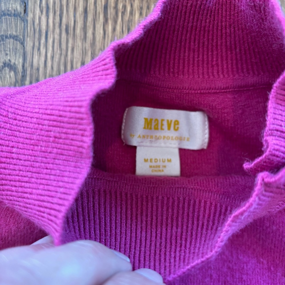 Anthropologie Maeve Short-Sleeve Mock Neck Sweater in Pink Medium Button - Picture 3 of 5